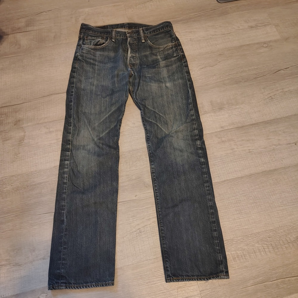 Levis 501 Original Fit Jeans Mens 30x30 Dark Wash Blue Button Fly Straight Leg